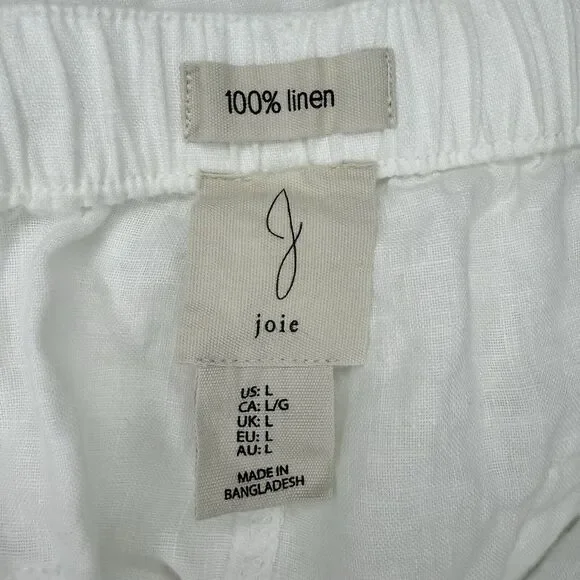 Joie Wide Leg 100% Linen Pants Large White Boho Elastic Waist Pull On Cropped - Picture 6 of 8